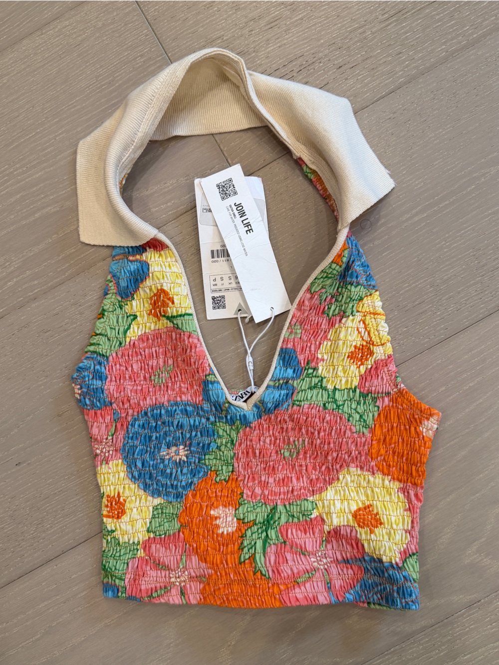 Zara NWT Floral Smocked Halter Crop Top - Multicolor